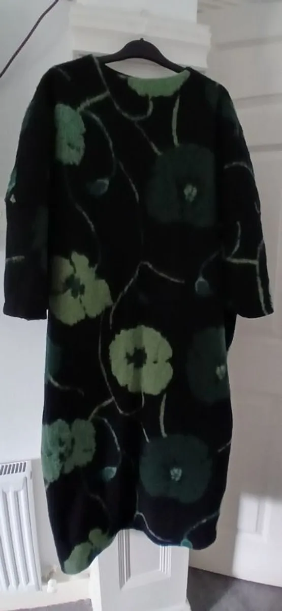 Coat, Black with Green Floral Pattern New - Image 3