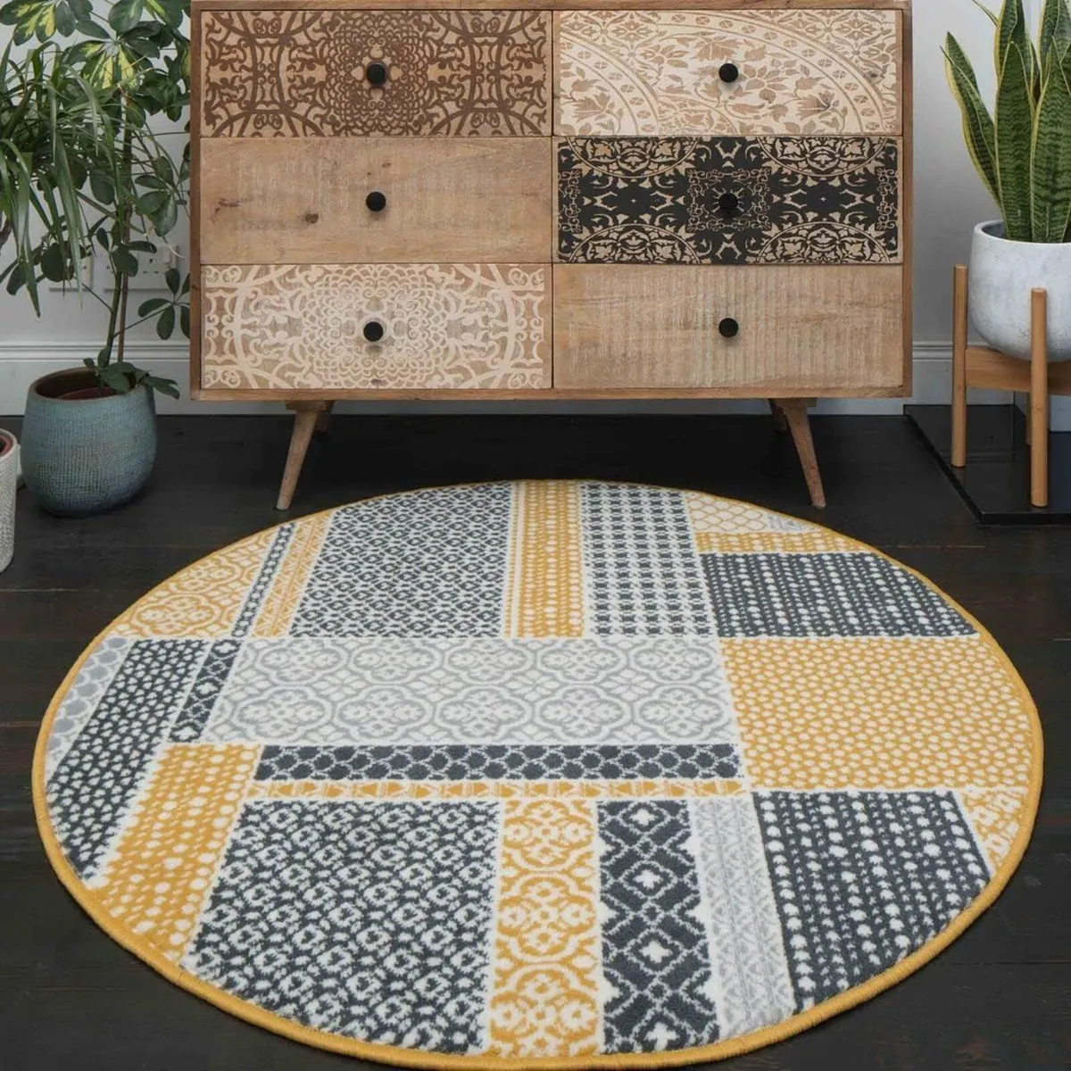 Milan Ochre Mustard Patchwork Squares Traditional - Image 1