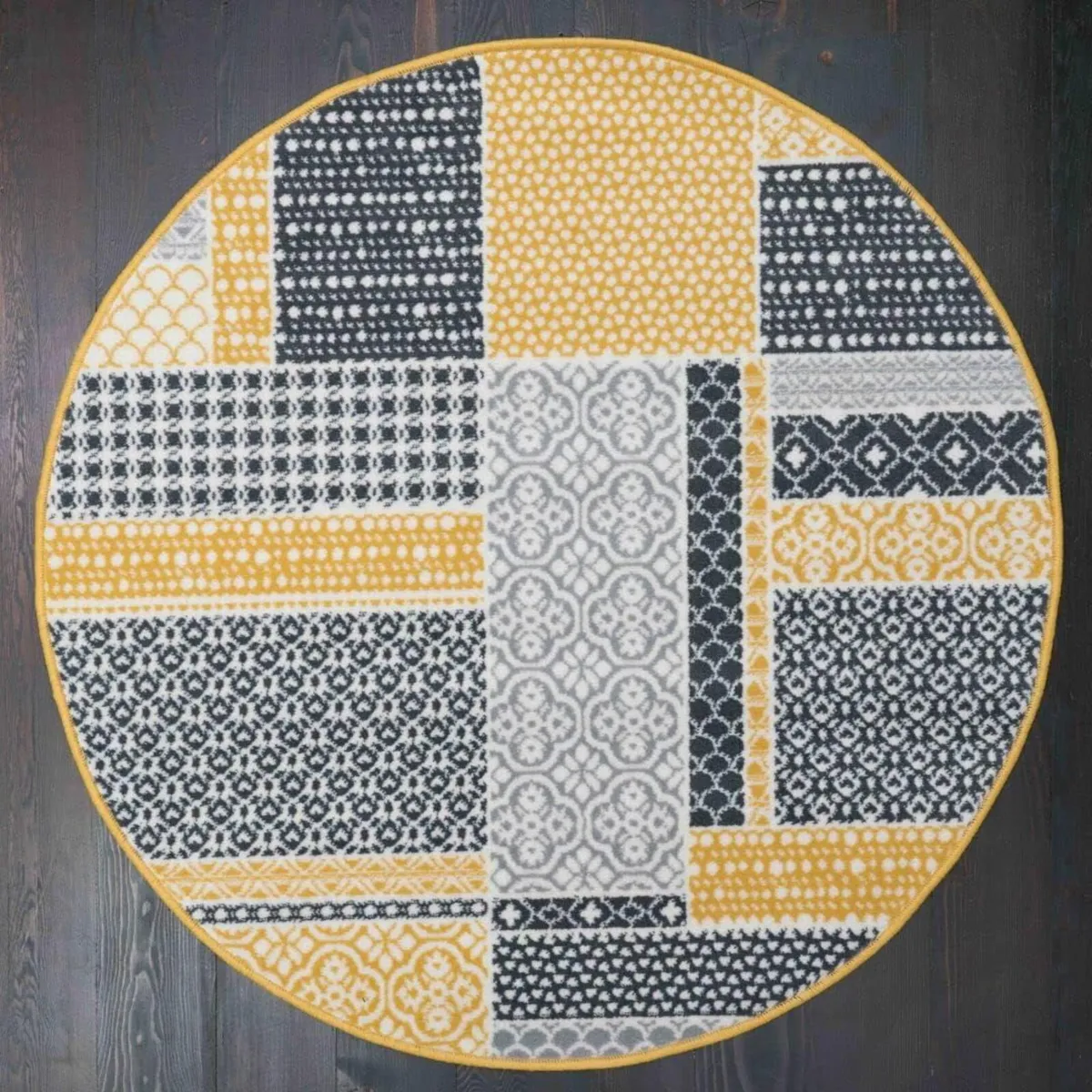 Milan Ochre Mustard Patchwork Squares Traditional - Image 2