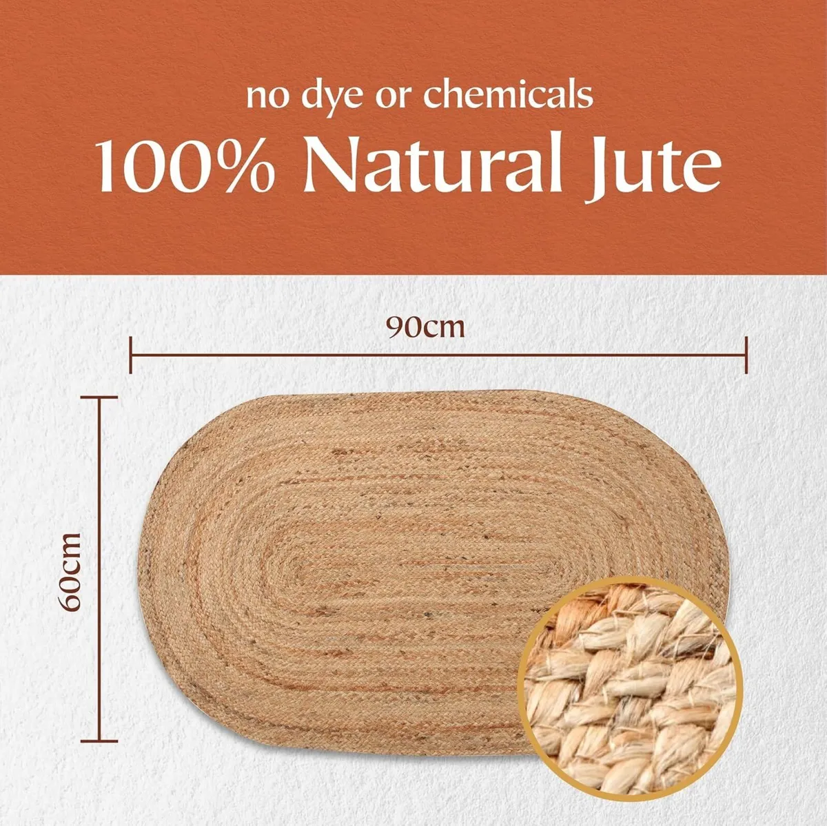 Jute Area Rug 100% Natural Fibre Hand Woven - Image 2