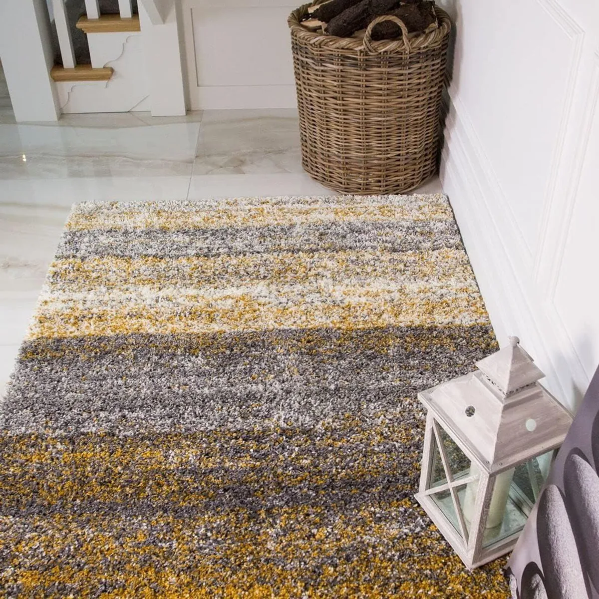 Murano Ochre Mustard Striped Thick Shaggy Shag - Image 1
