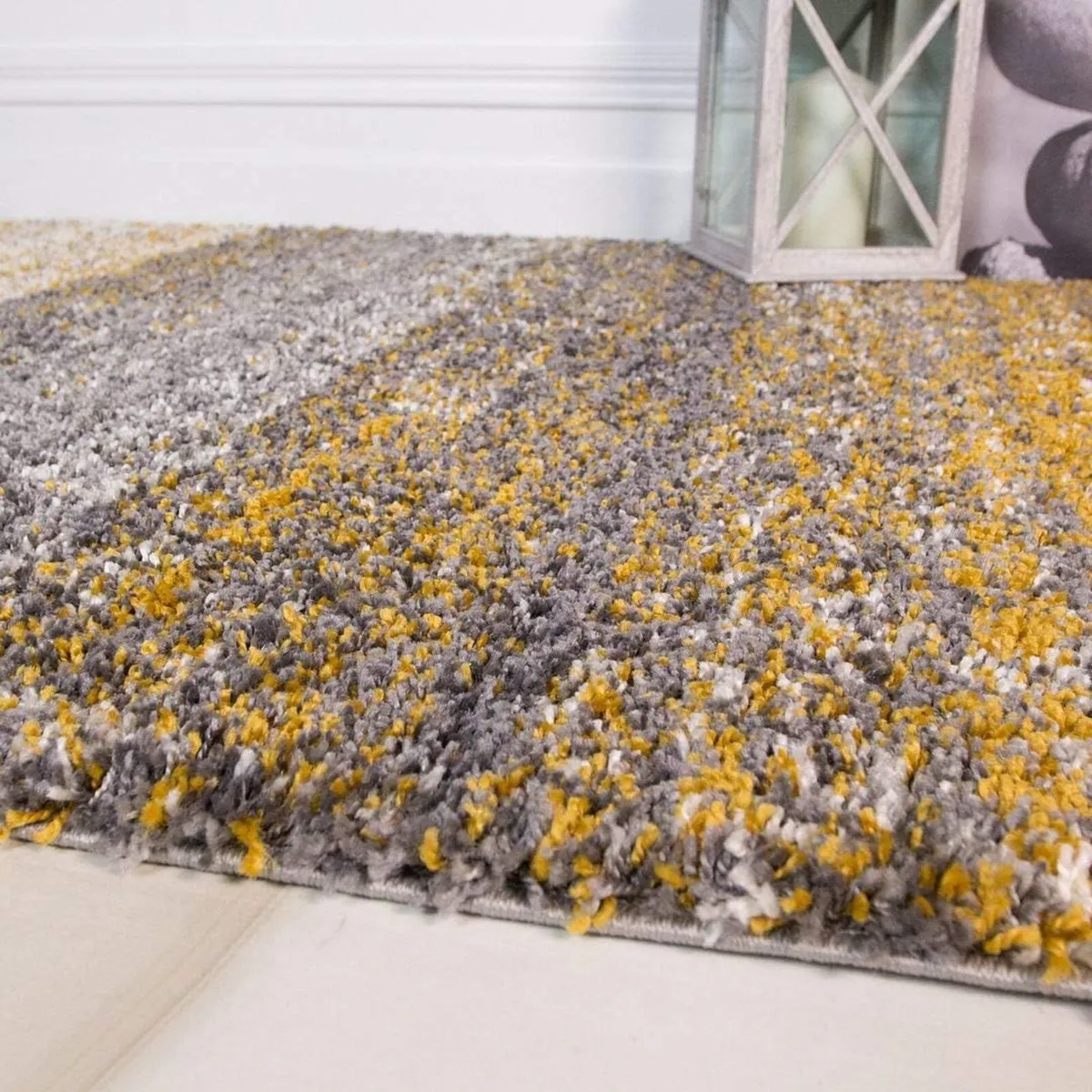 Murano Ochre Mustard Striped Thick Shaggy Shag - Image 3