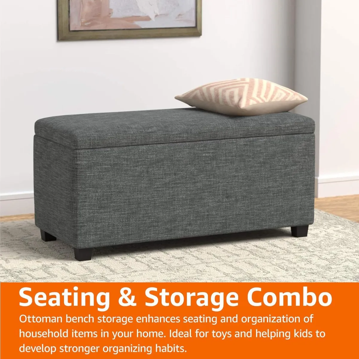 Upholstered Rectangular Ottoman Polyester Storage - Image 4