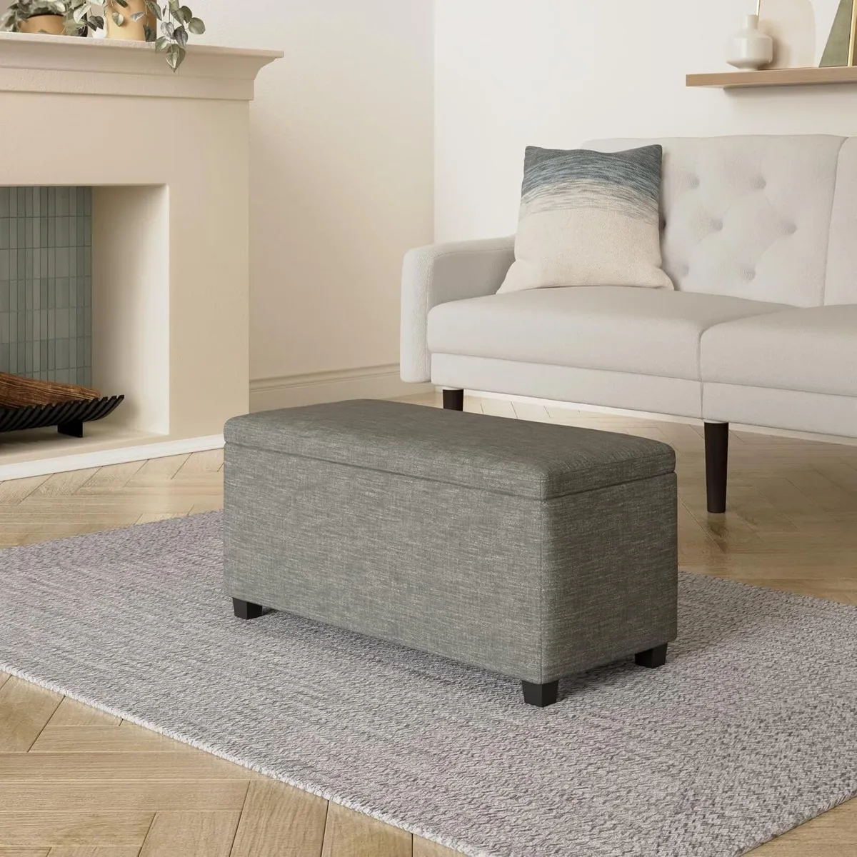 Upholstered Rectangular Ottoman Polyester Storage - Image 2