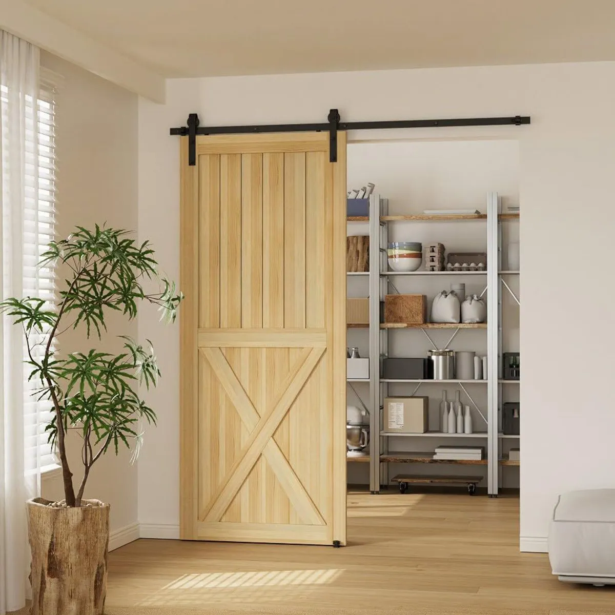 5FT Sliding Door Track Kit Barn Wood - Image 2