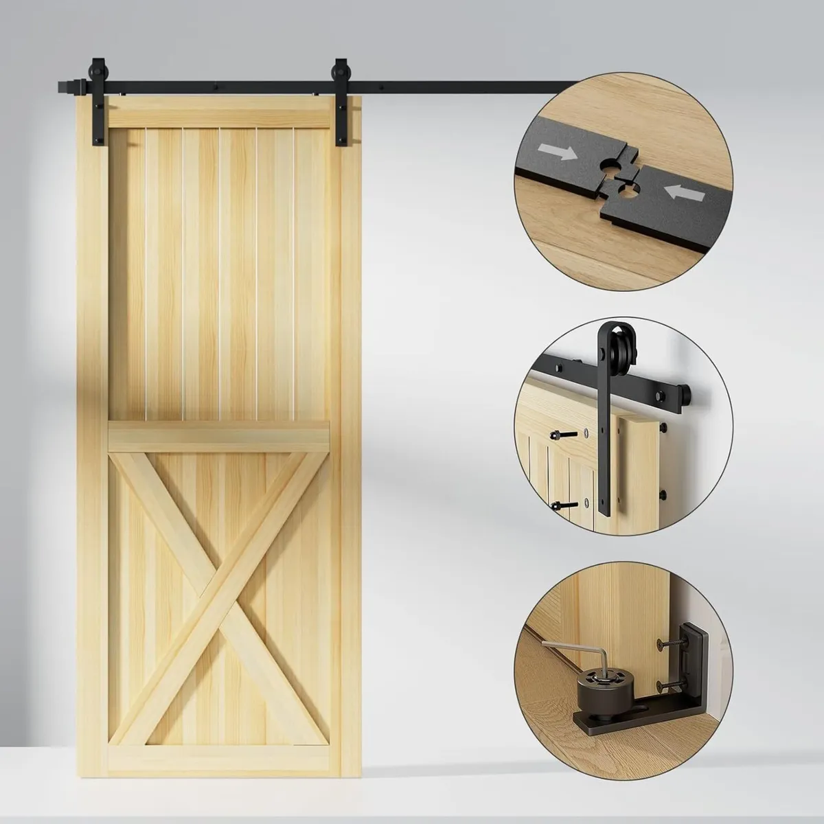 5FT Sliding Door Track Kit Barn Wood - Image 4