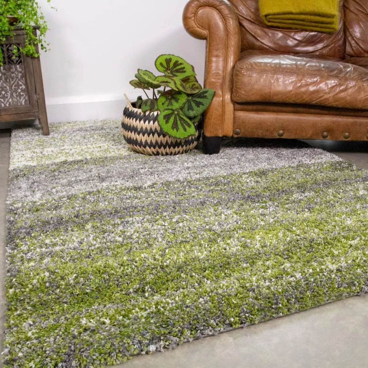Dark Forest Striped Warm Thick Shaggy Shag Rug - Image 1