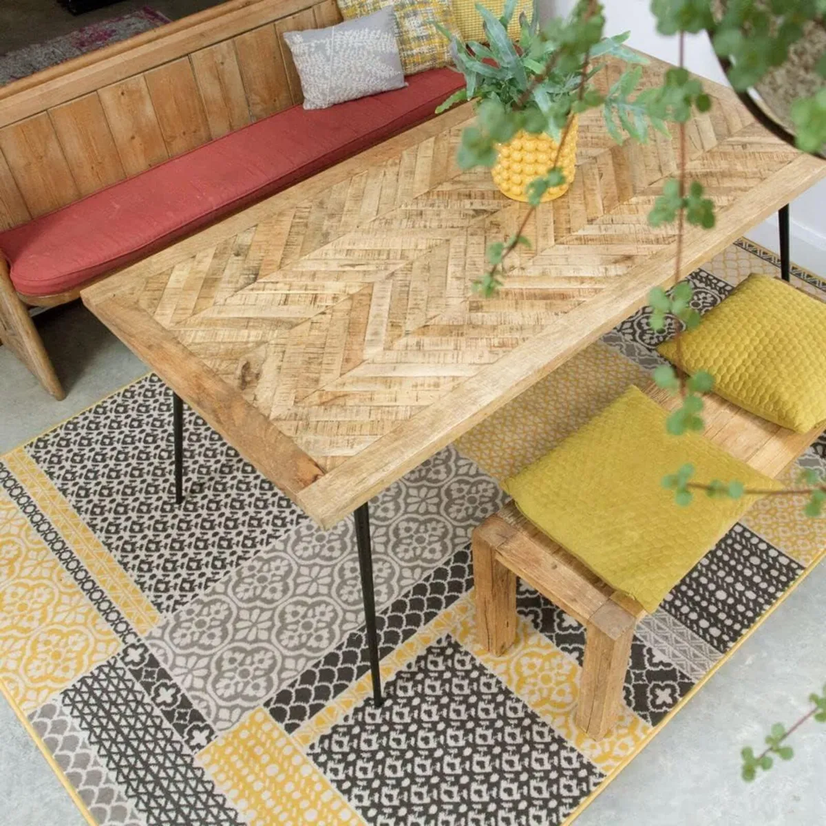 Large Ochre Mustard Patchwork Squares Traditional - Image 2