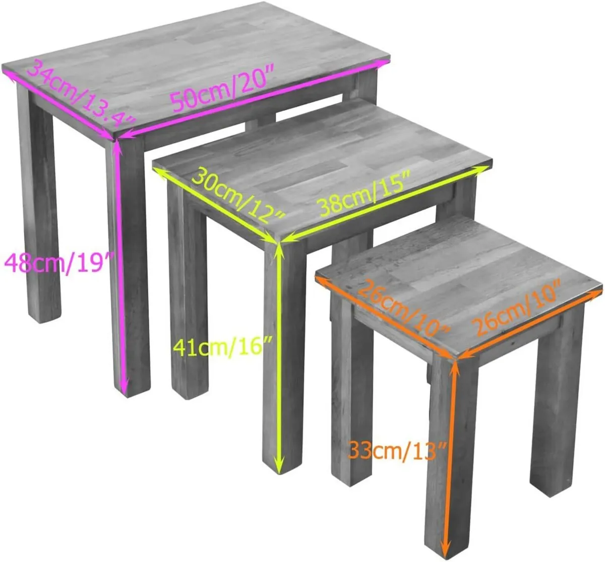 Oak Solid Nest of 3 Tables Coffee Table - Image 2