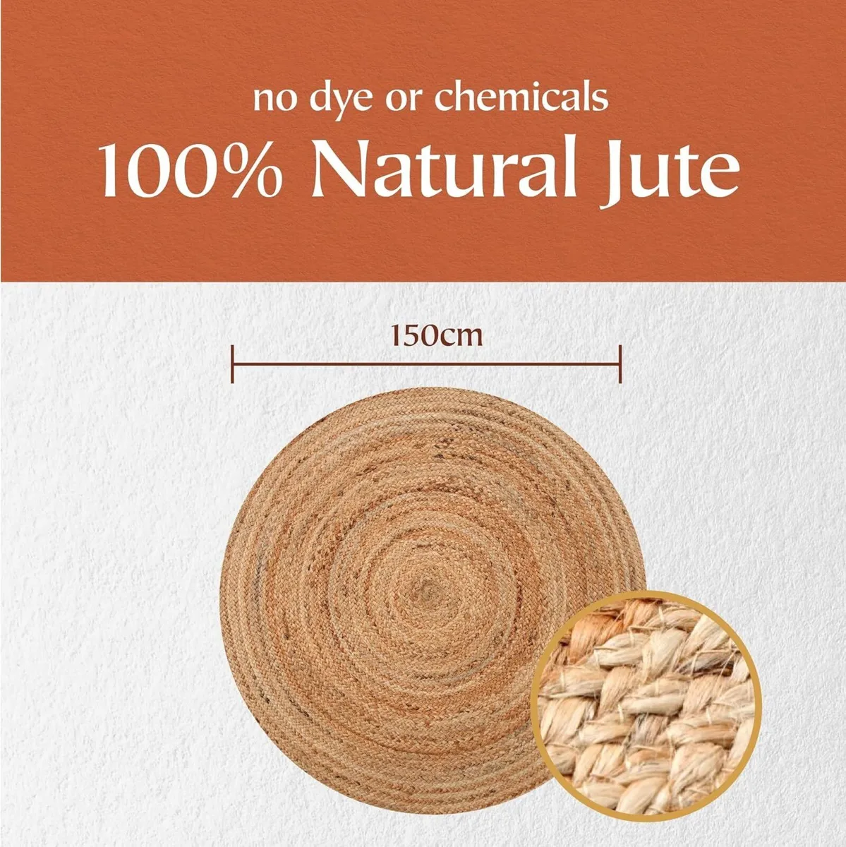 Jute Area Rug 100% Natural Fibre Hand Woven - Image 2