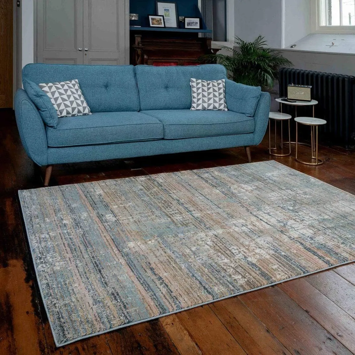 Modern Warm Striped Abstract Lounge Floor Rug - Image 1