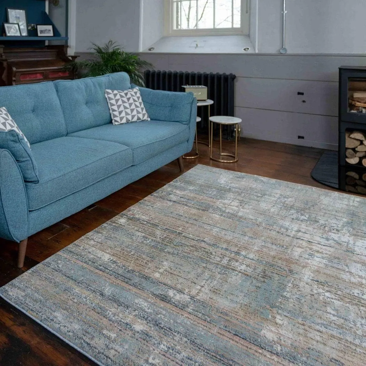 Modern Warm Striped Abstract Lounge Floor Rug - Image 2