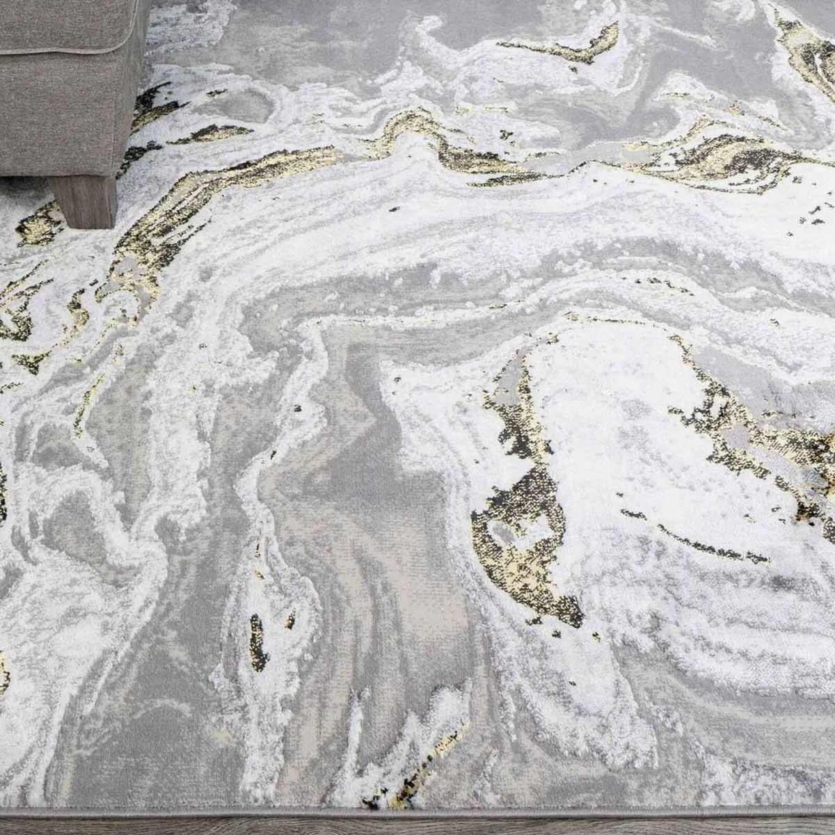 Modern Designer Marble Effect Big Area Rug Plush - Image 4