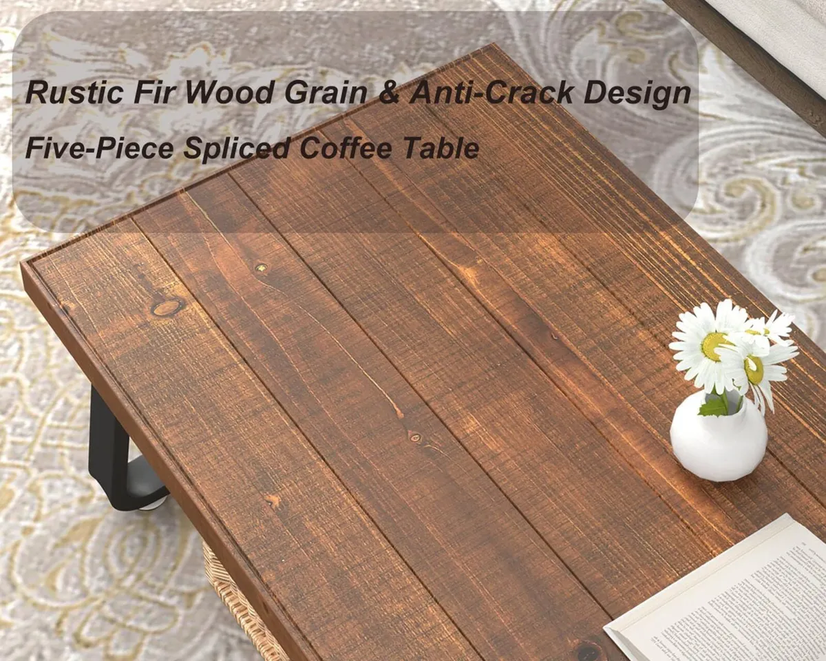 Rustic Wood Coffee Table Real Living Room 120CM - Image 3