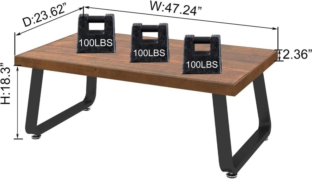 Rustic Wood Coffee Table Real Living Room 120CM - Image 4