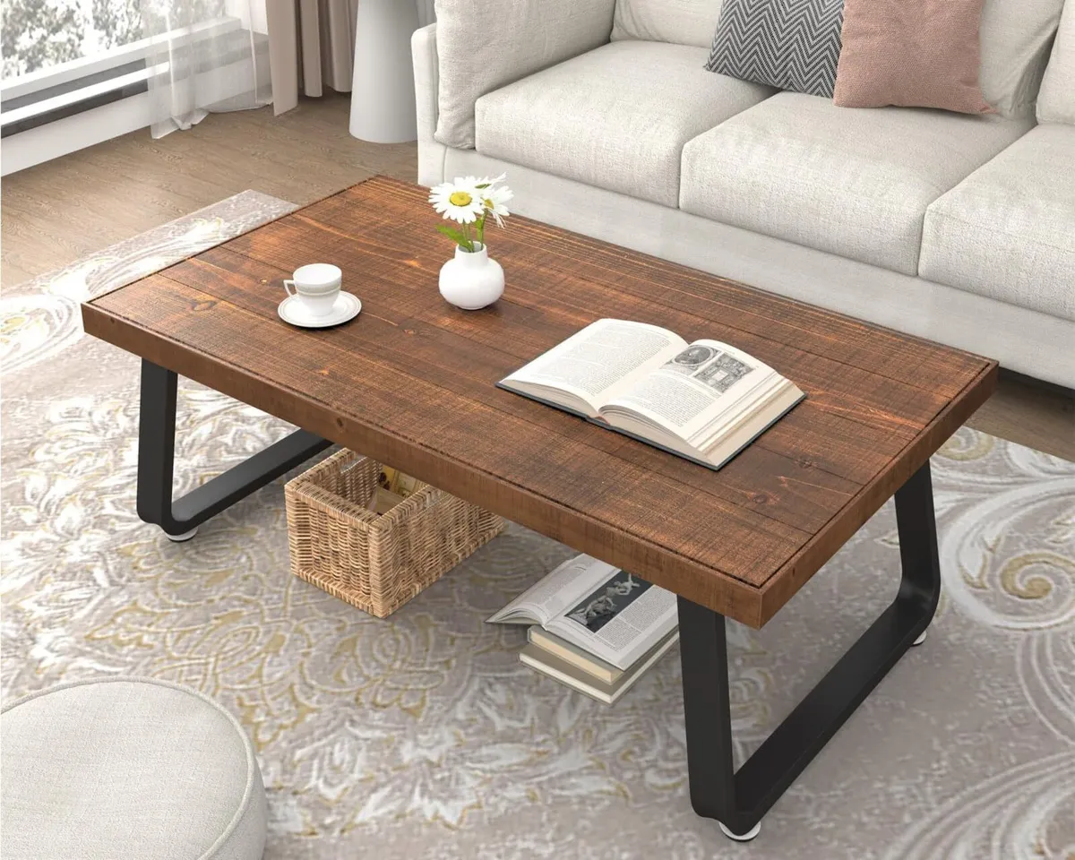 Rustic Wood Coffee Table Real Living Room 120CM - Image 1