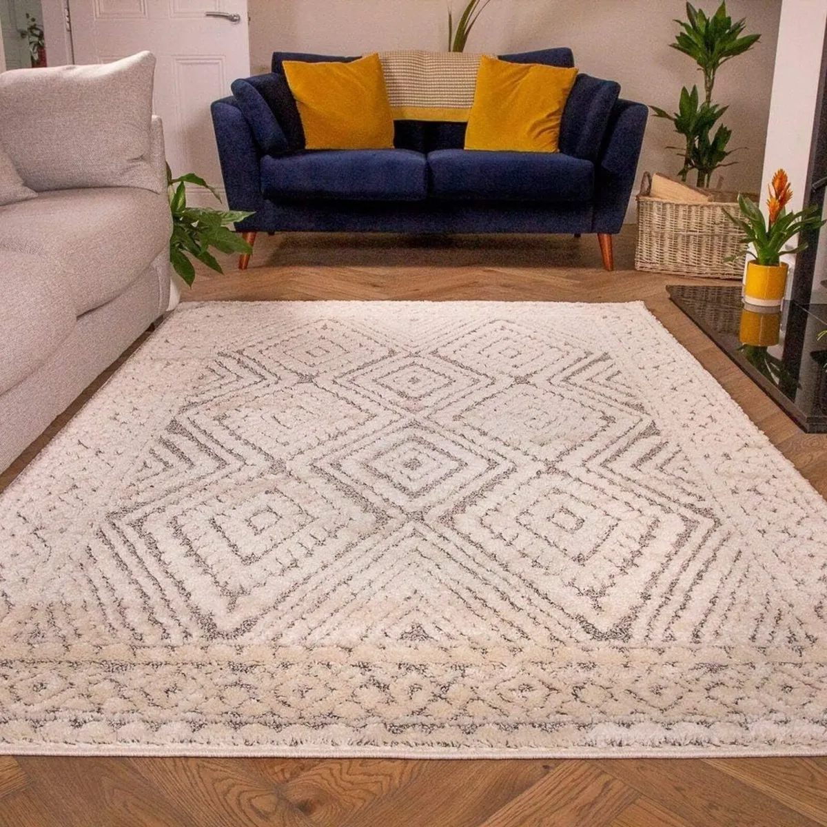 Large Soft Fluffy Hygge Trellis Area Rug Shaggy - Image 1
