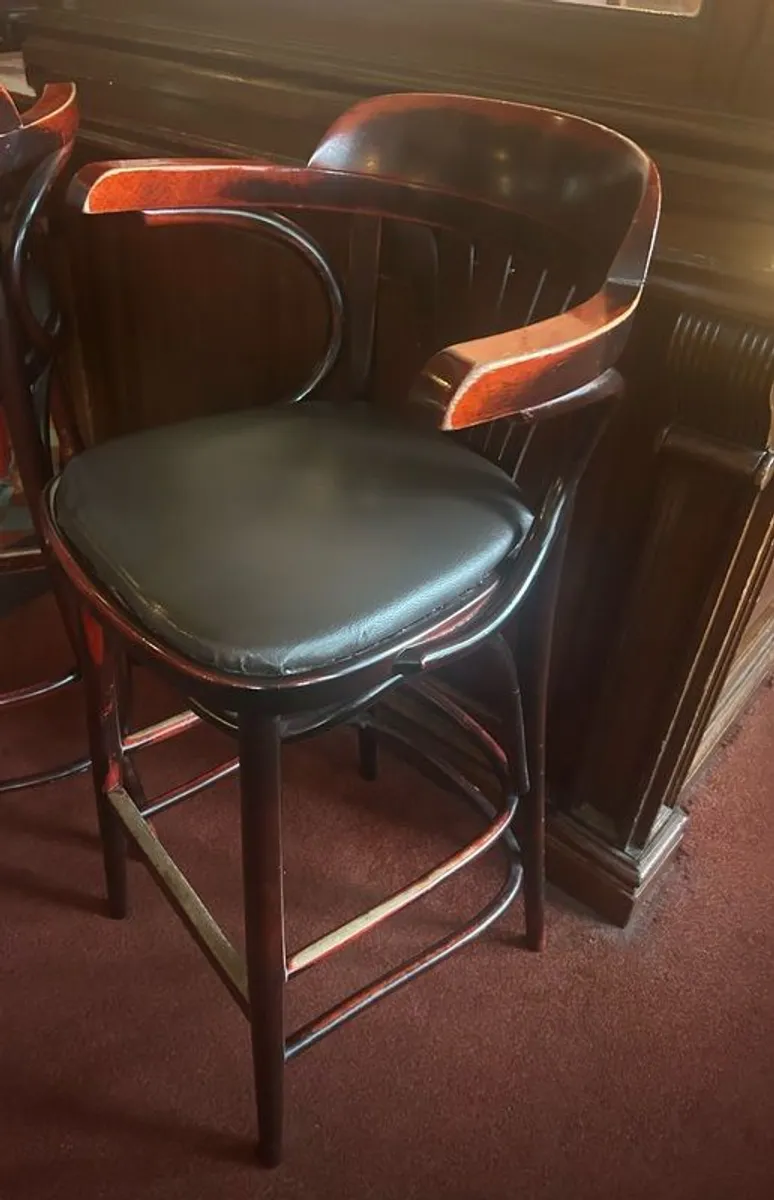 Large quantity of bentwood high stools with arms and upholstered seats. Priced per item. - Image 2