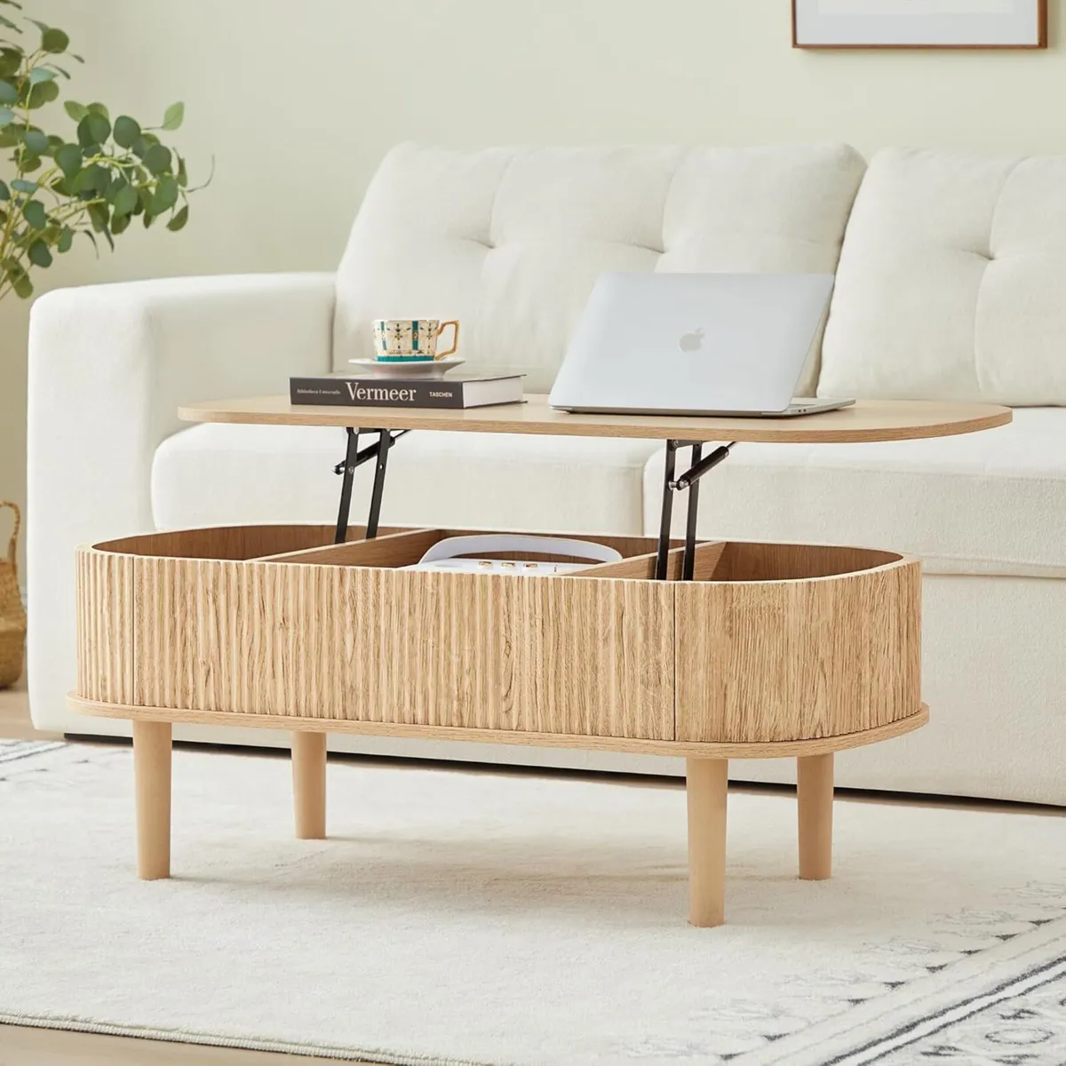 Fully Assembled Fluted Lift Top Coffee Table - Image 1