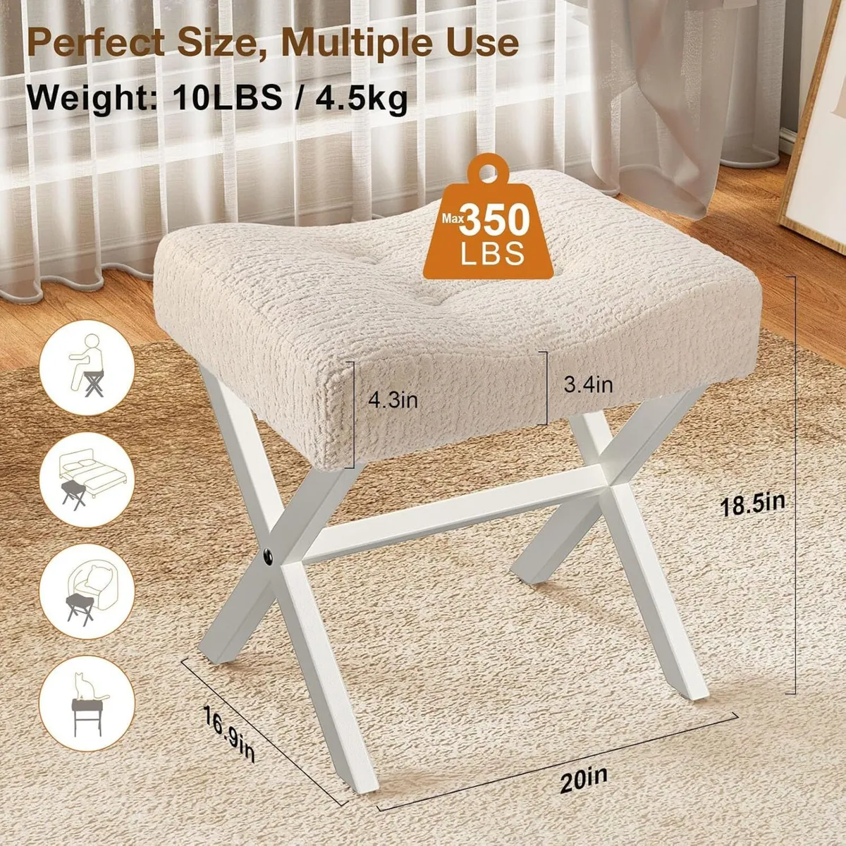 18-Inch Large Vanity Stool Chair Bench with Metal - Image 2