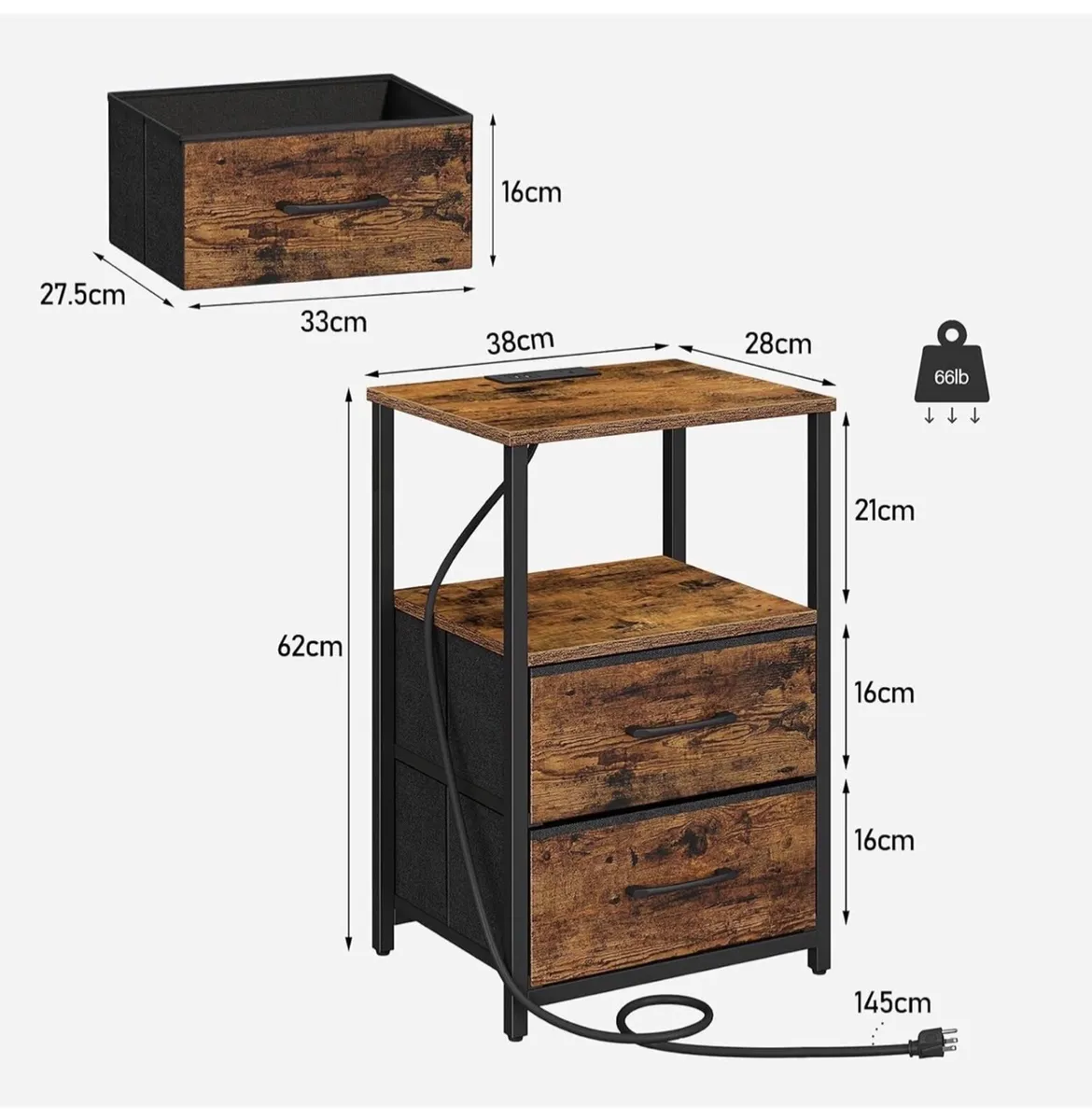 Bedside Table with Charging Station, Side Table wi - Image 4