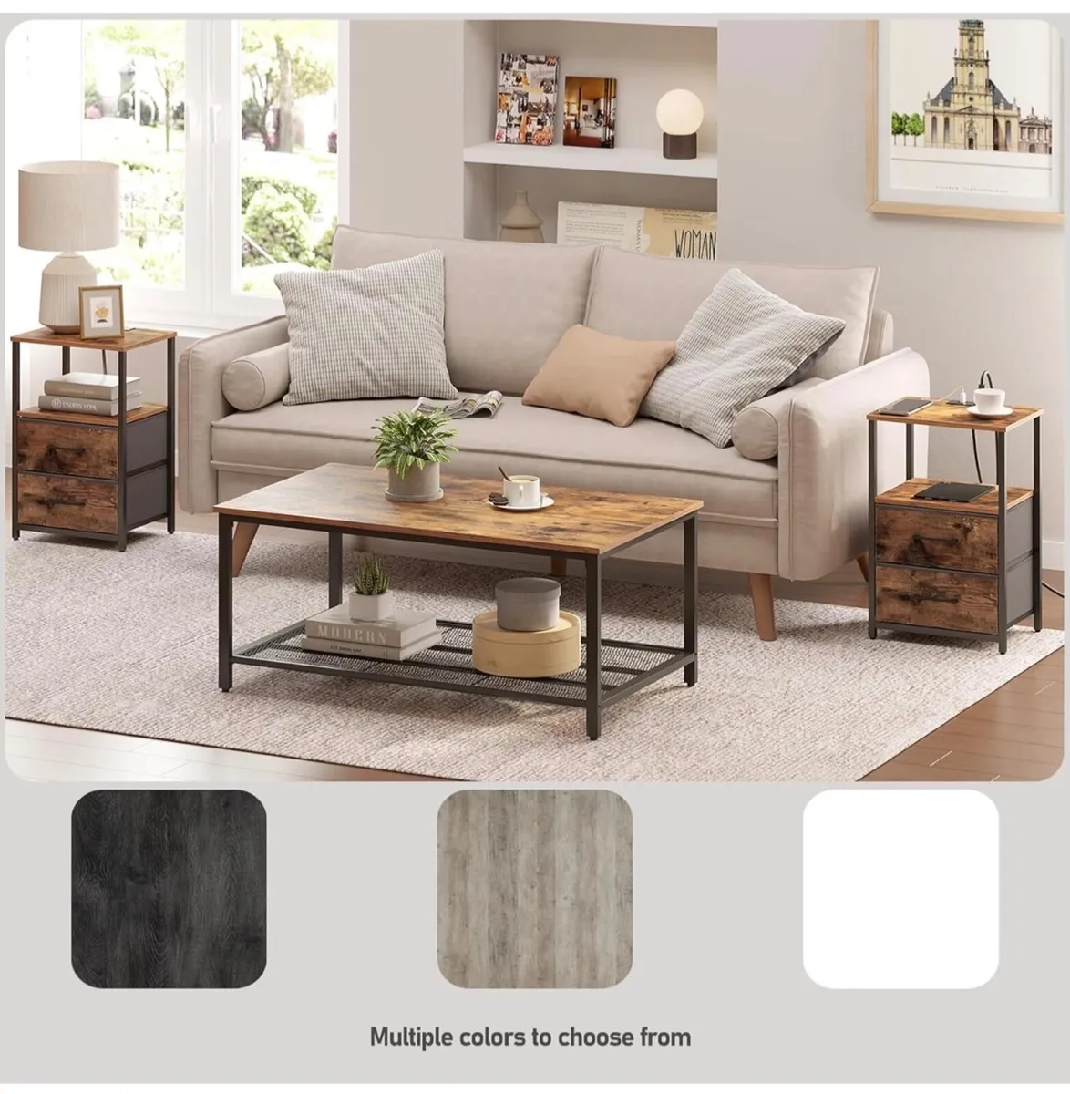 Bedside Table with Charging Station, Side Table wi - Image 2