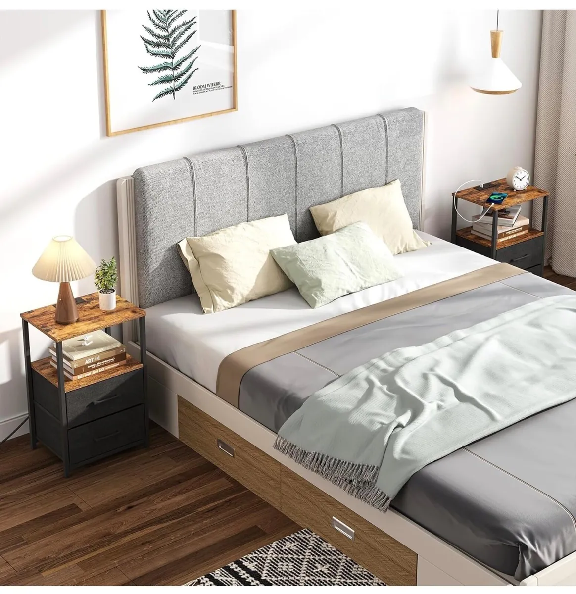 Bedside Table with Charging Station, Side Table wi - Image 2