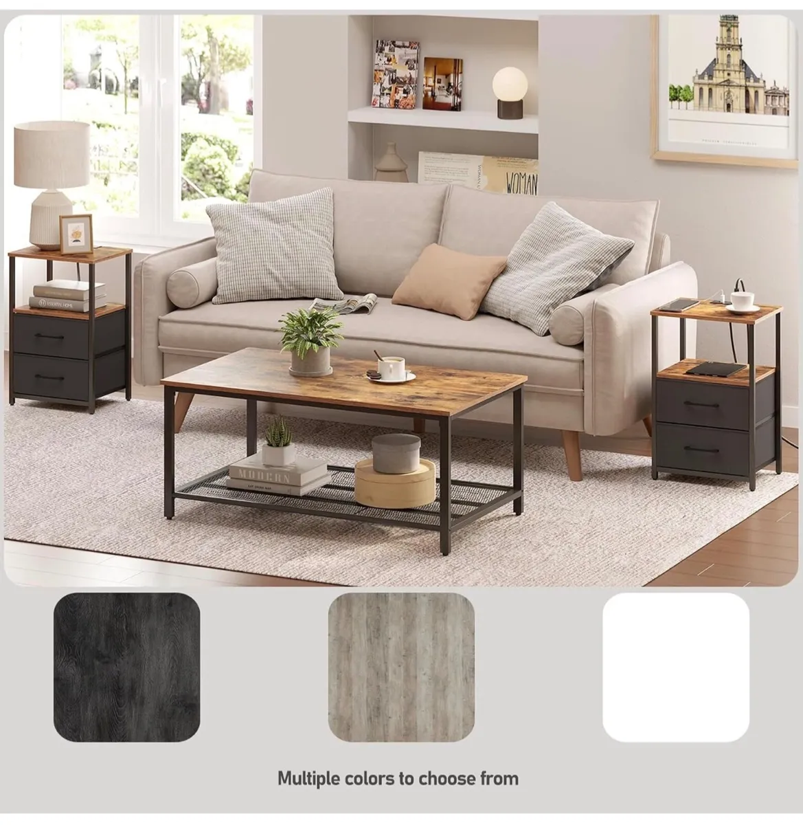 Bedside Table with Charging Station, Side Table wi - Image 3