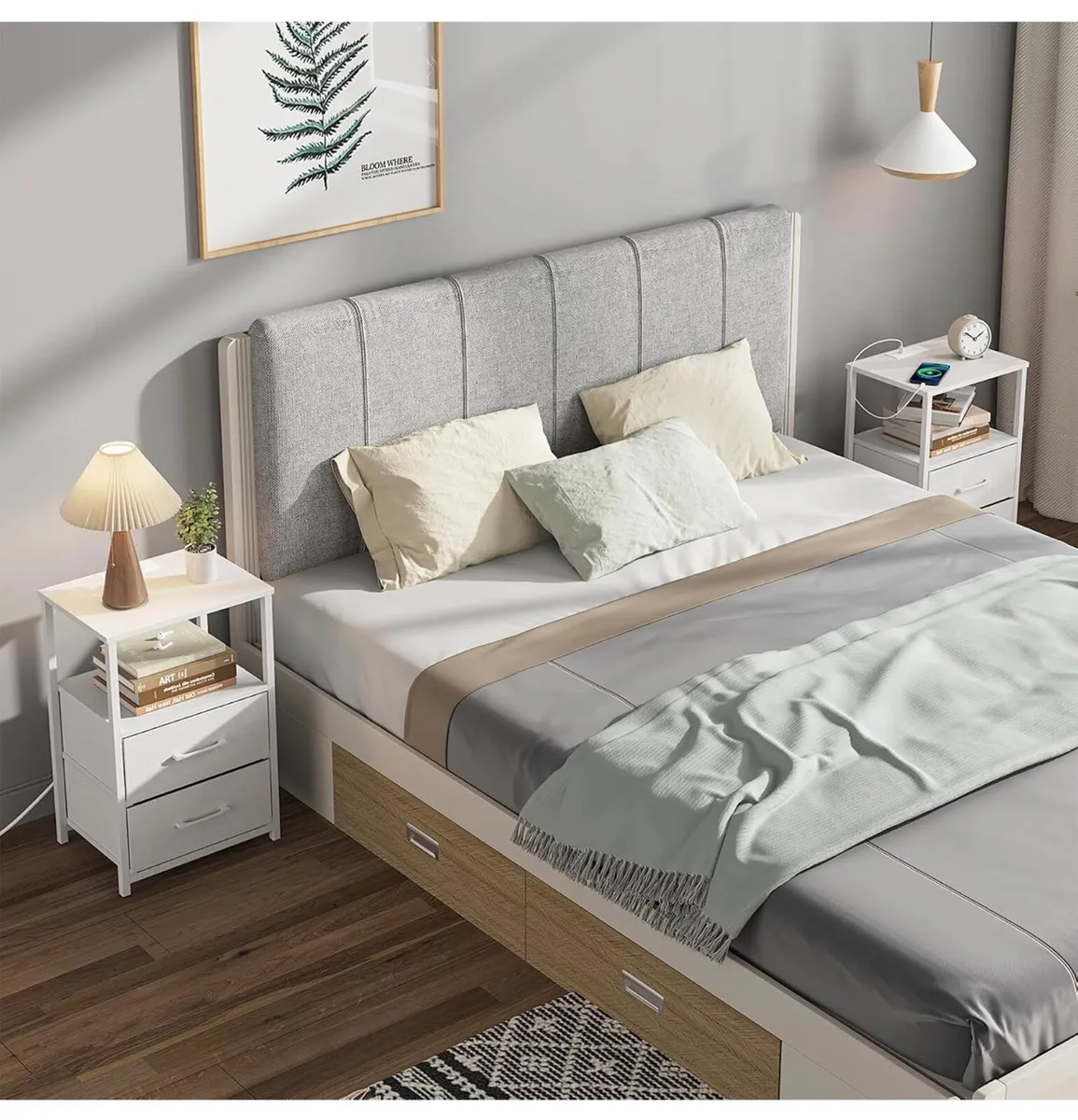 Bedside Table with Charging Station, Side Table wi - Image 2