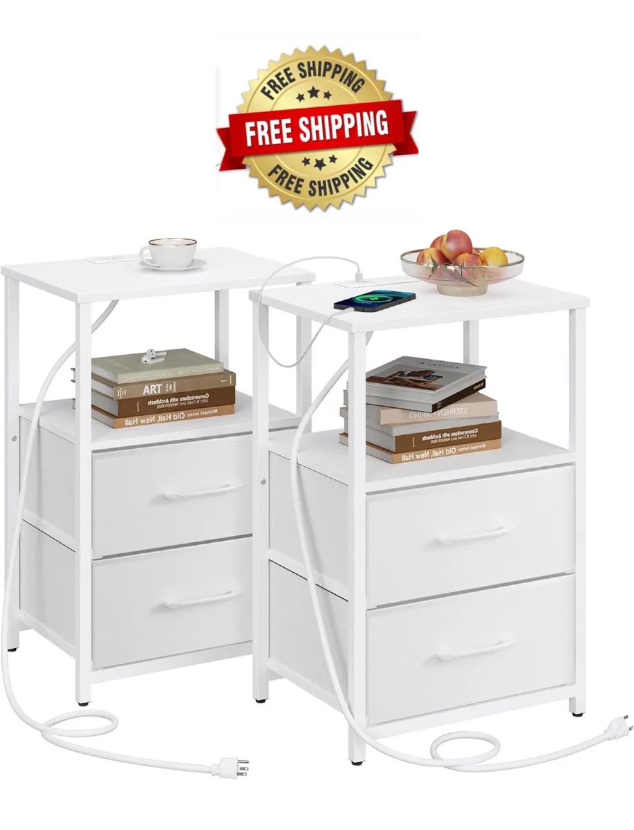 Bedside Table with Charging Station, Side Table wi - Image 1