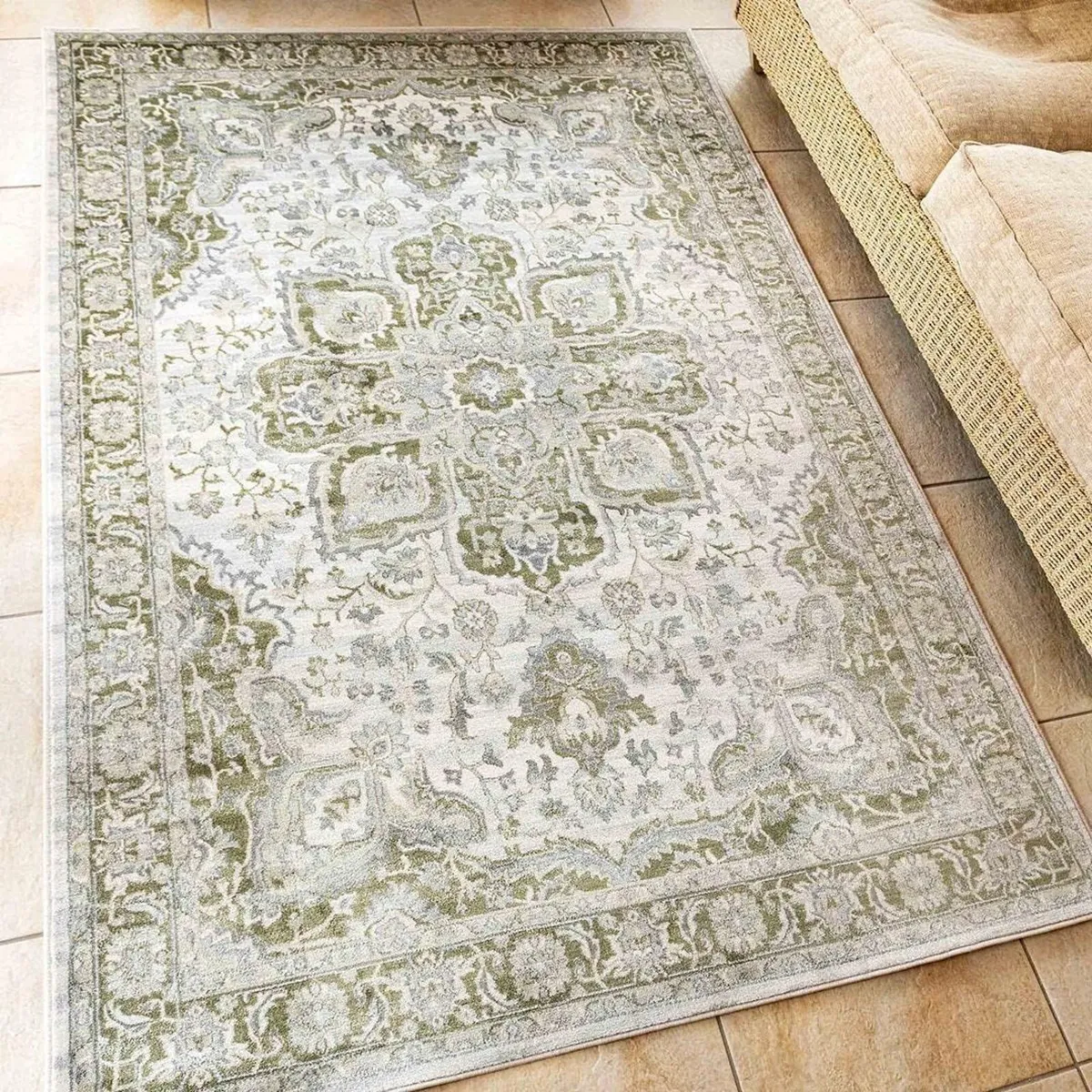 Traditional Antique Floral Medallion Sage Lounge - Image 1