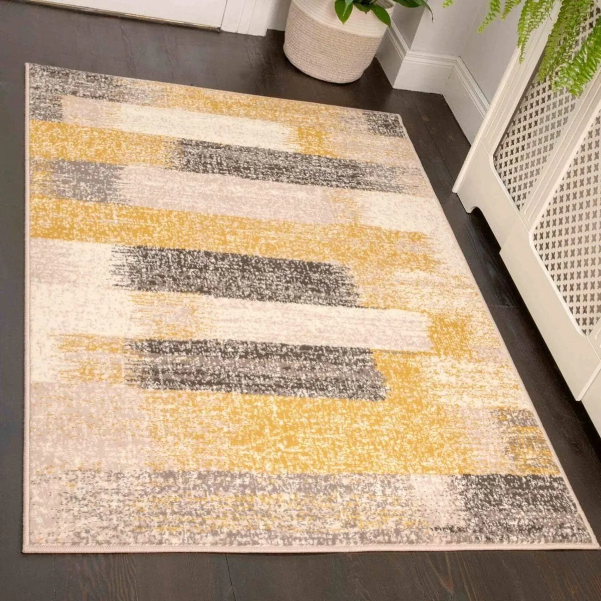 Durable Abstract Ochre Striped Extra Large Living