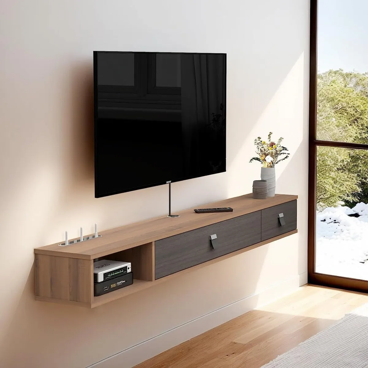Floating TV Unit 55'' Wall Mounted Cabinet Shelves - Image 1