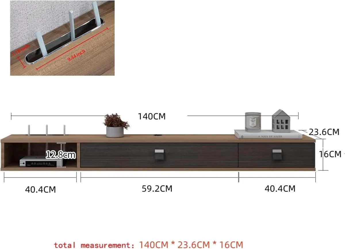 Floating TV Unit 55'' Wall Mounted Cabinet Shelves - Image 3
