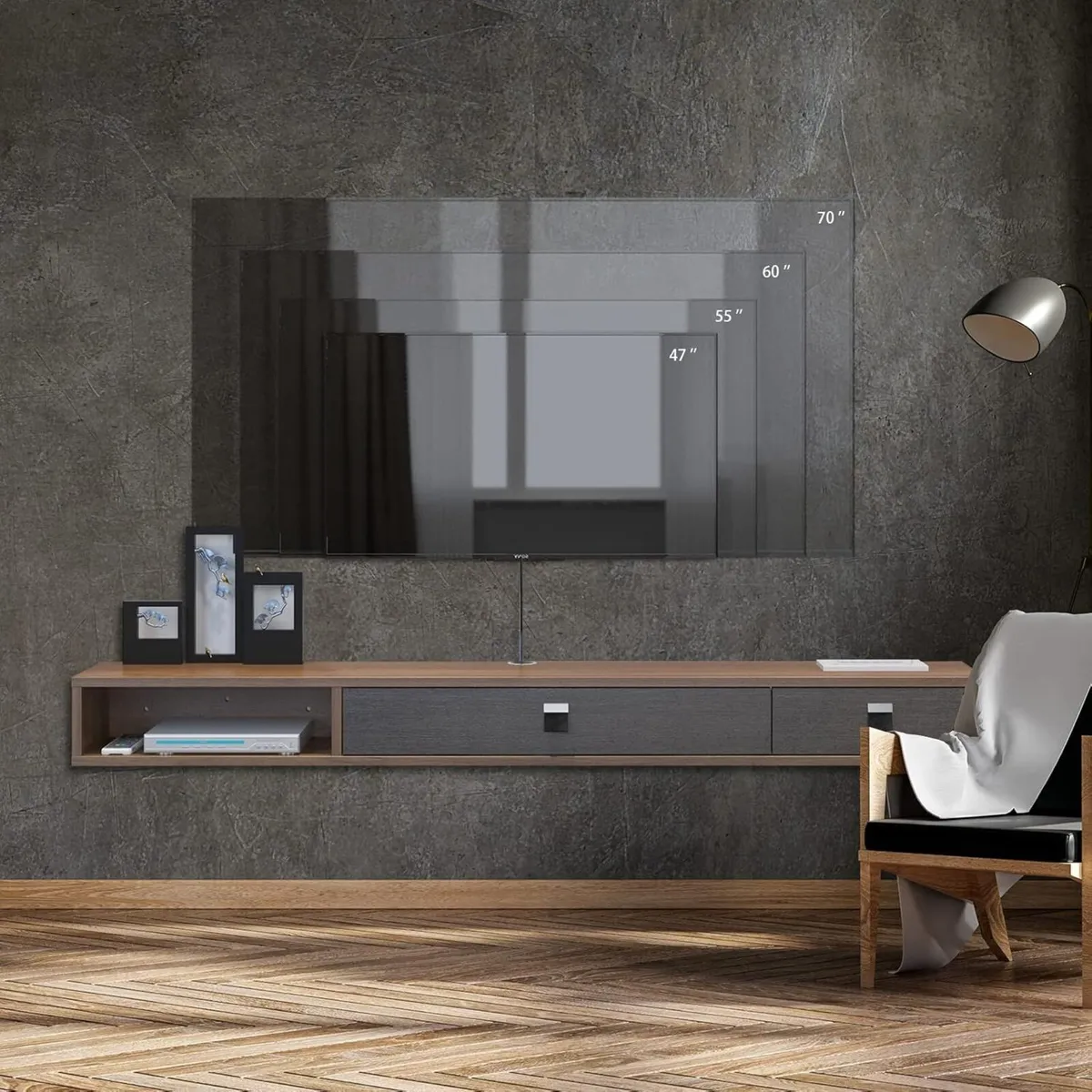 Floating TV Unit 55'' Wall Mounted Cabinet Shelves - Image 4