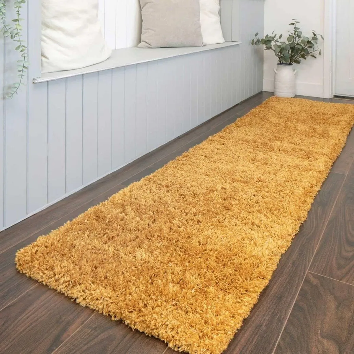 Modern Super Soft Mustard Shaggy Shag Runner Rug - Image 1