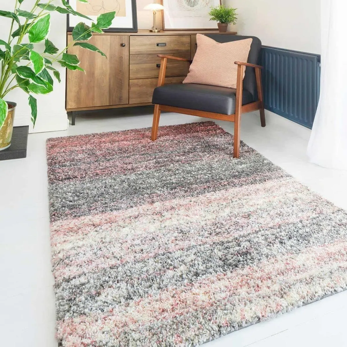 Shaggy Plain Blush Rug Fluffy Lounge Living Room - Image 1