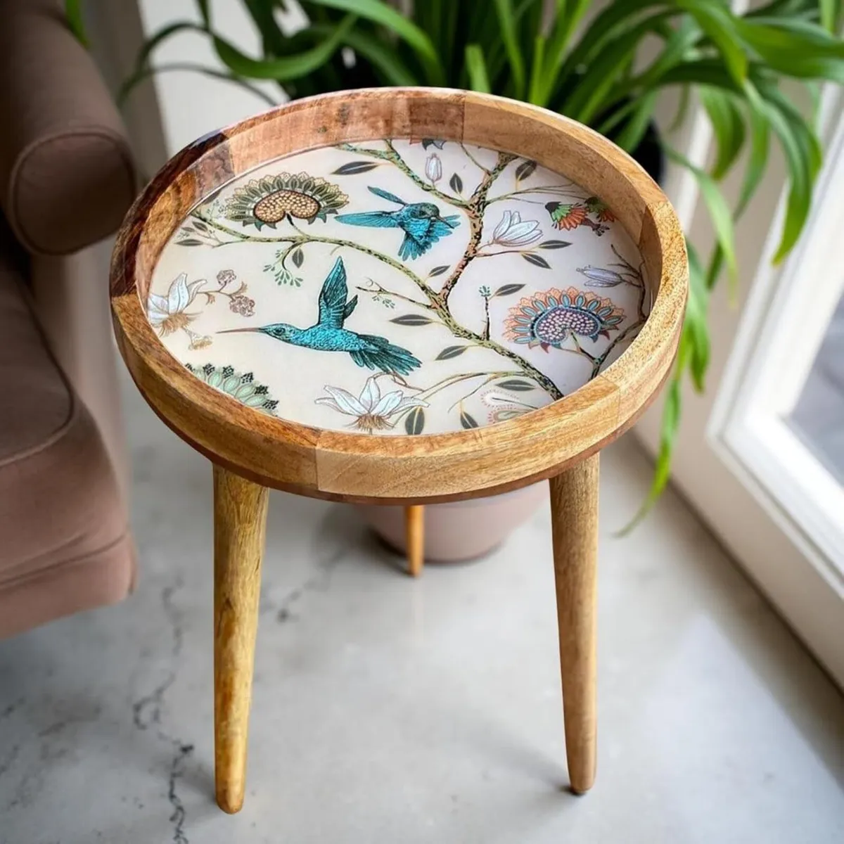 Wood Side Table 18" Handmade Round Accent - Image 1