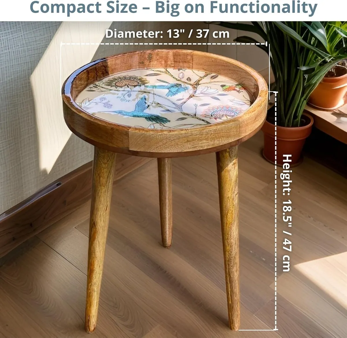 Wood Side Table 18" Handmade Round Accent - Image 2