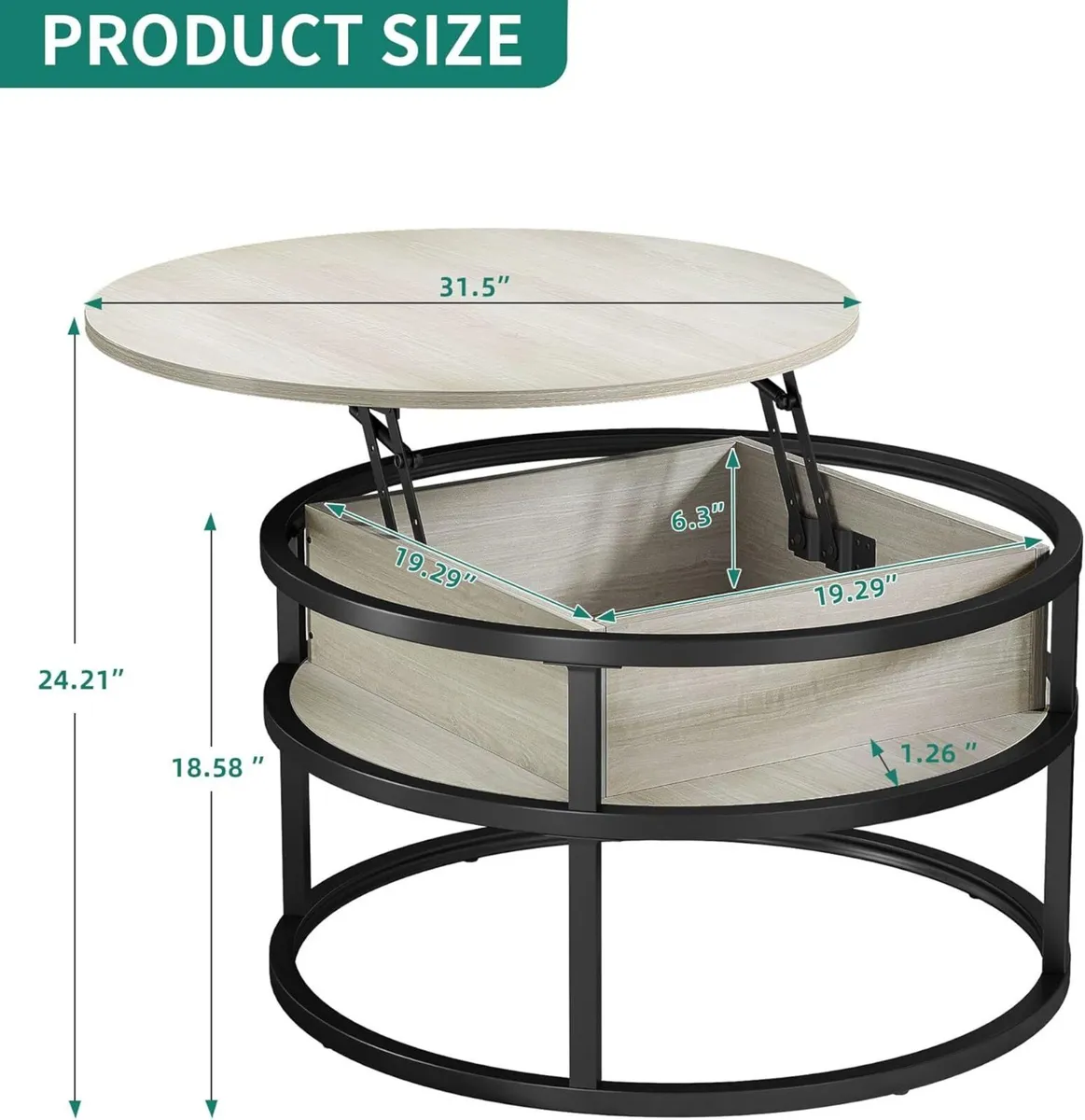 Round Lift Top Coffee Table Tables for Living - Image 3