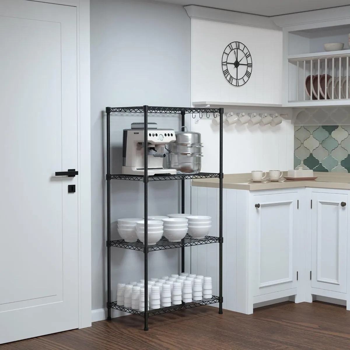4-Tier Metal Storage Shelving Unit with Hooks - Image 2