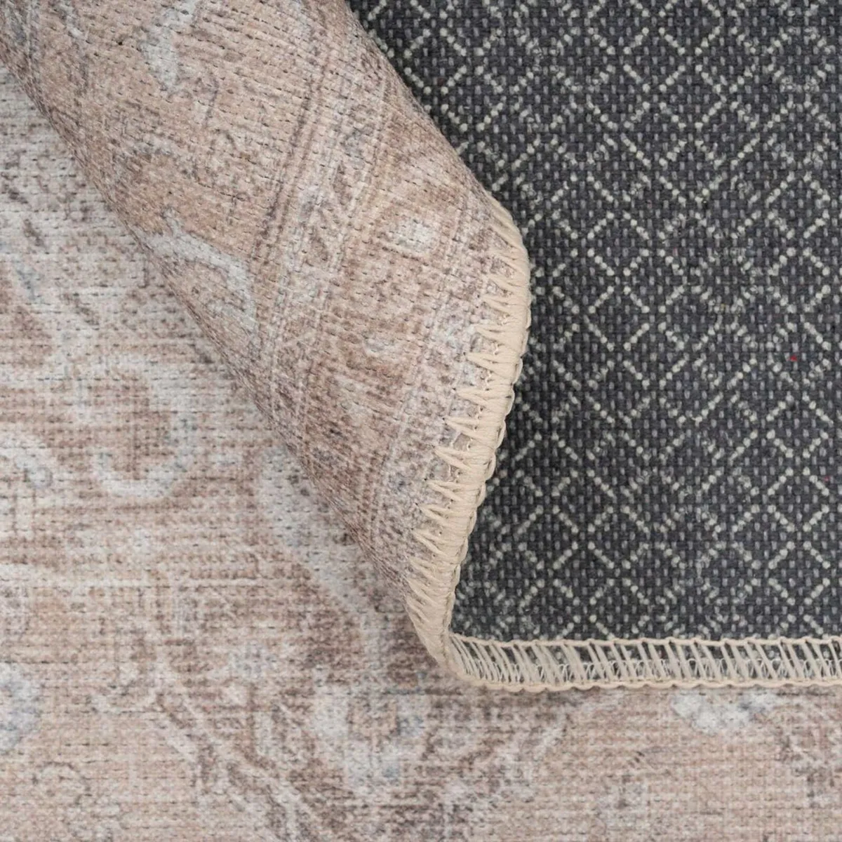 Distressed Tribal Style Neutral Cotton Area Rug - Image 3