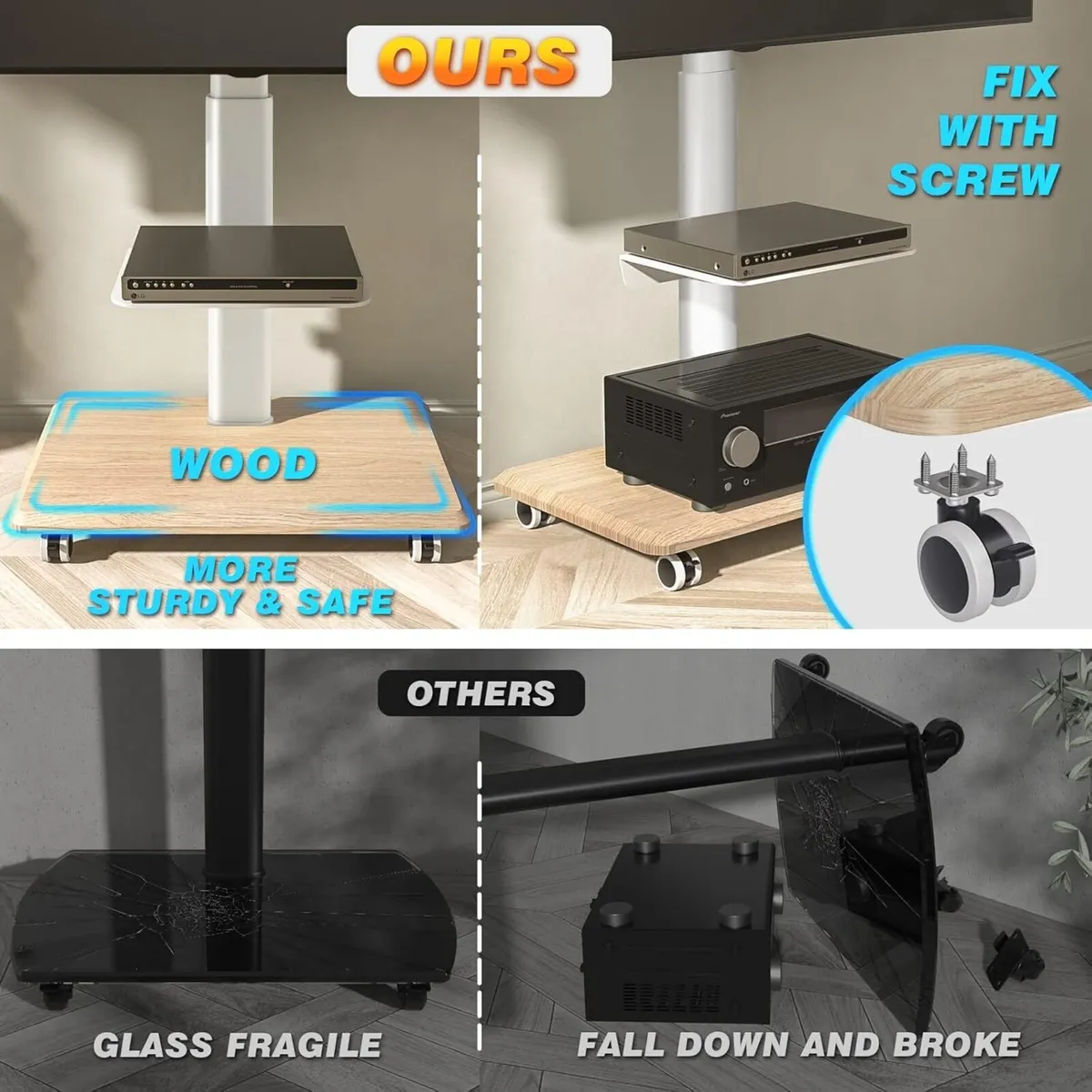 Mobile TV Stand on Wheels for 26-70 Inch - Image 4