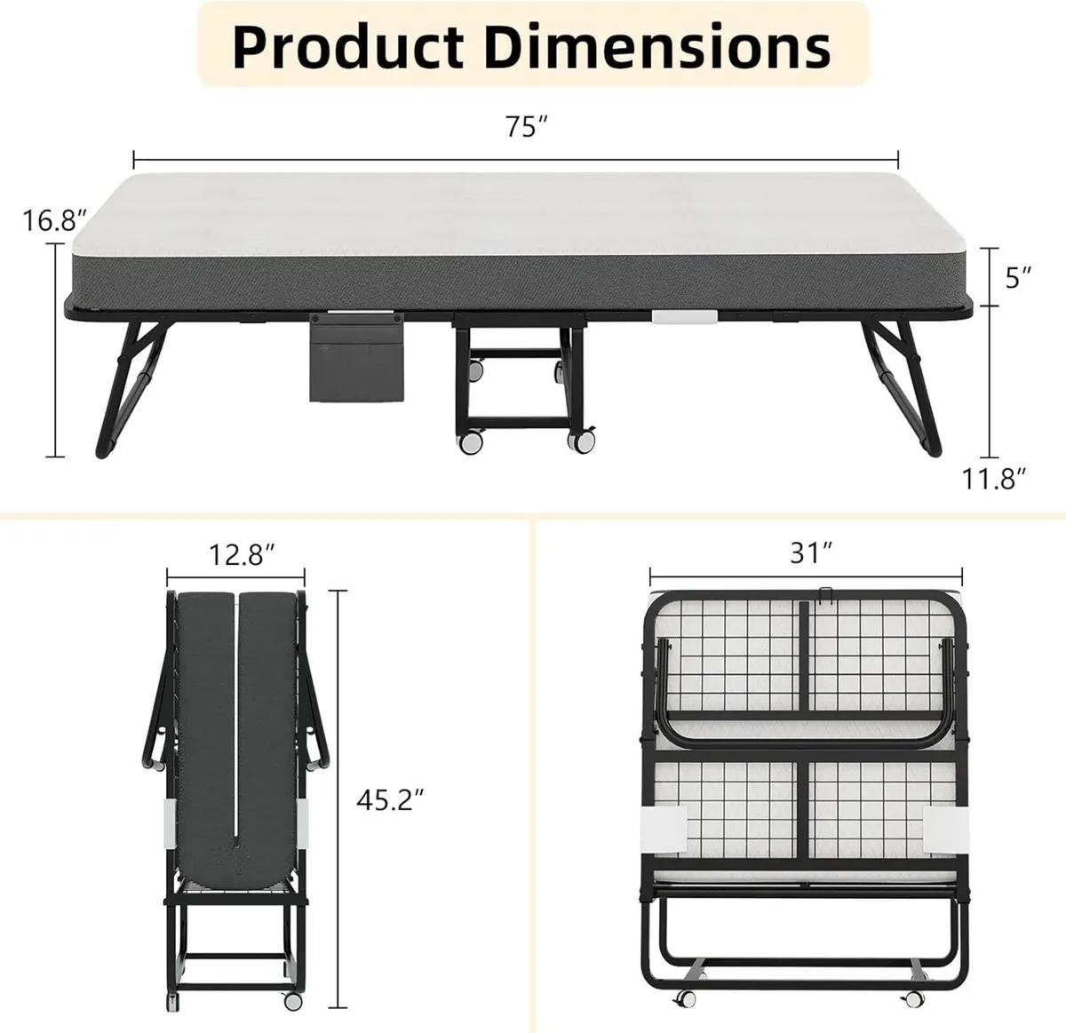 Folding Bed with Mattress Guest Z Portable - Image 3