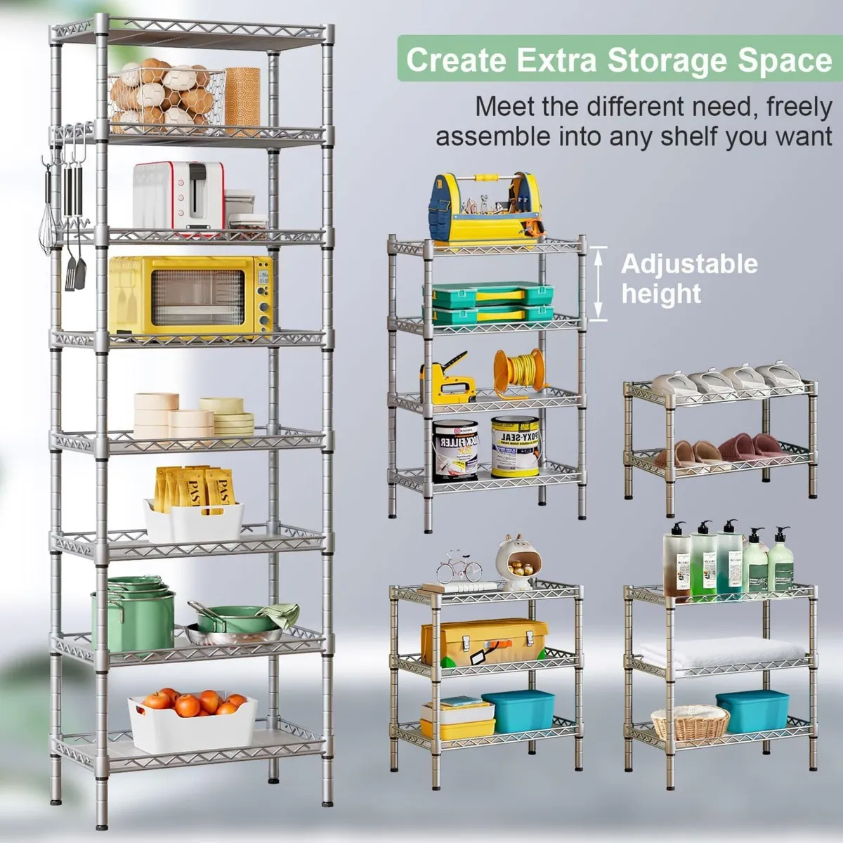 8-Tier Shelving Unit Adjustable Two 4-Tier - Image 2