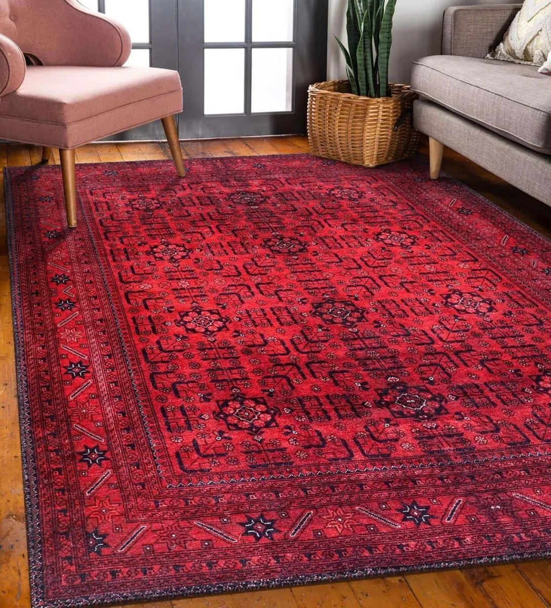 Washable Rug Non-Slip Soft Low Pile Carpet Vintage - Image 1