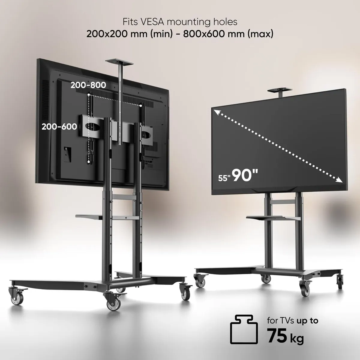 Mobile TV Stand on Wheels for 55-90 Inch - Image 3