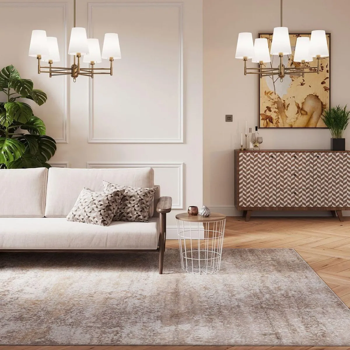 Warm Neutral Greige Abstract Living Room Area Rug - Image 2