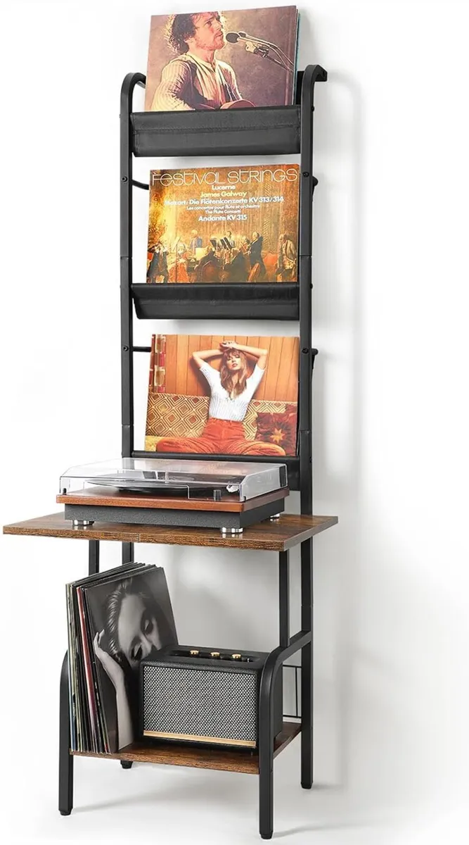 Record Player Stand with Vinyl Storage for 200 - Image 1