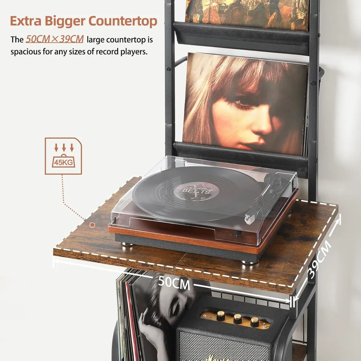 Record Player Stand with Vinyl Storage for 200 - Image 4